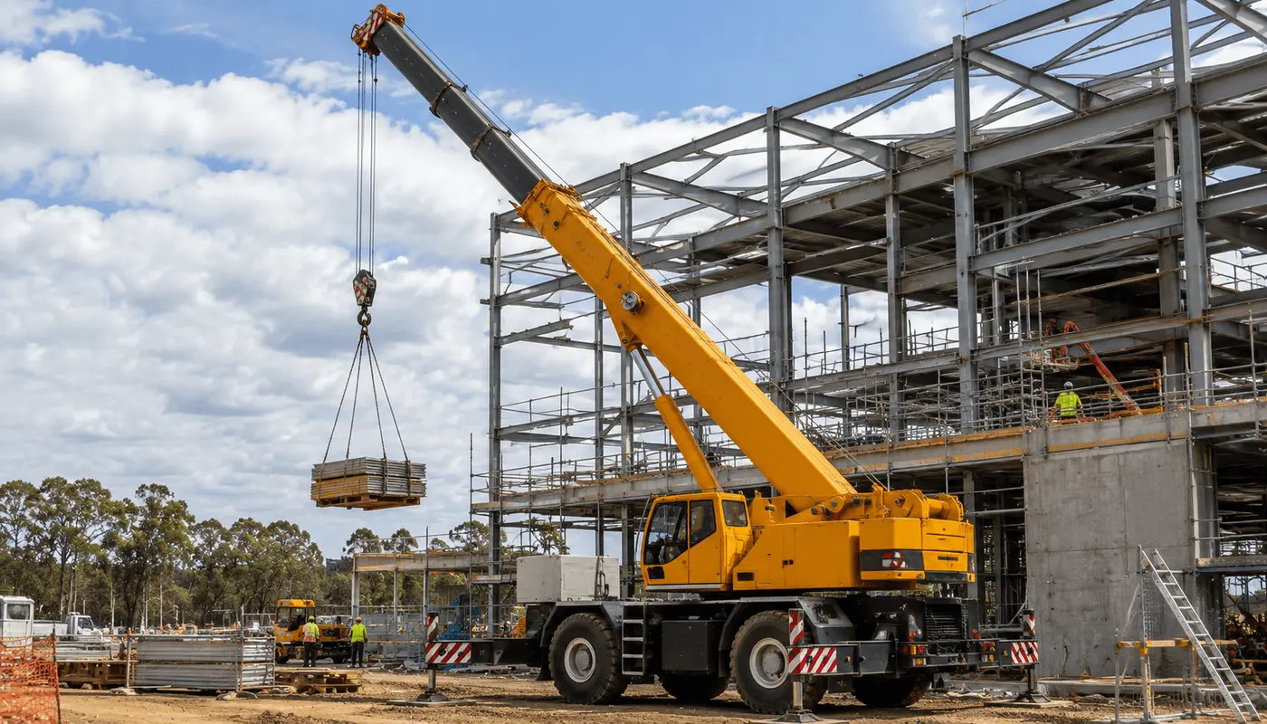 Mobile crane lifting on an Australian construction site