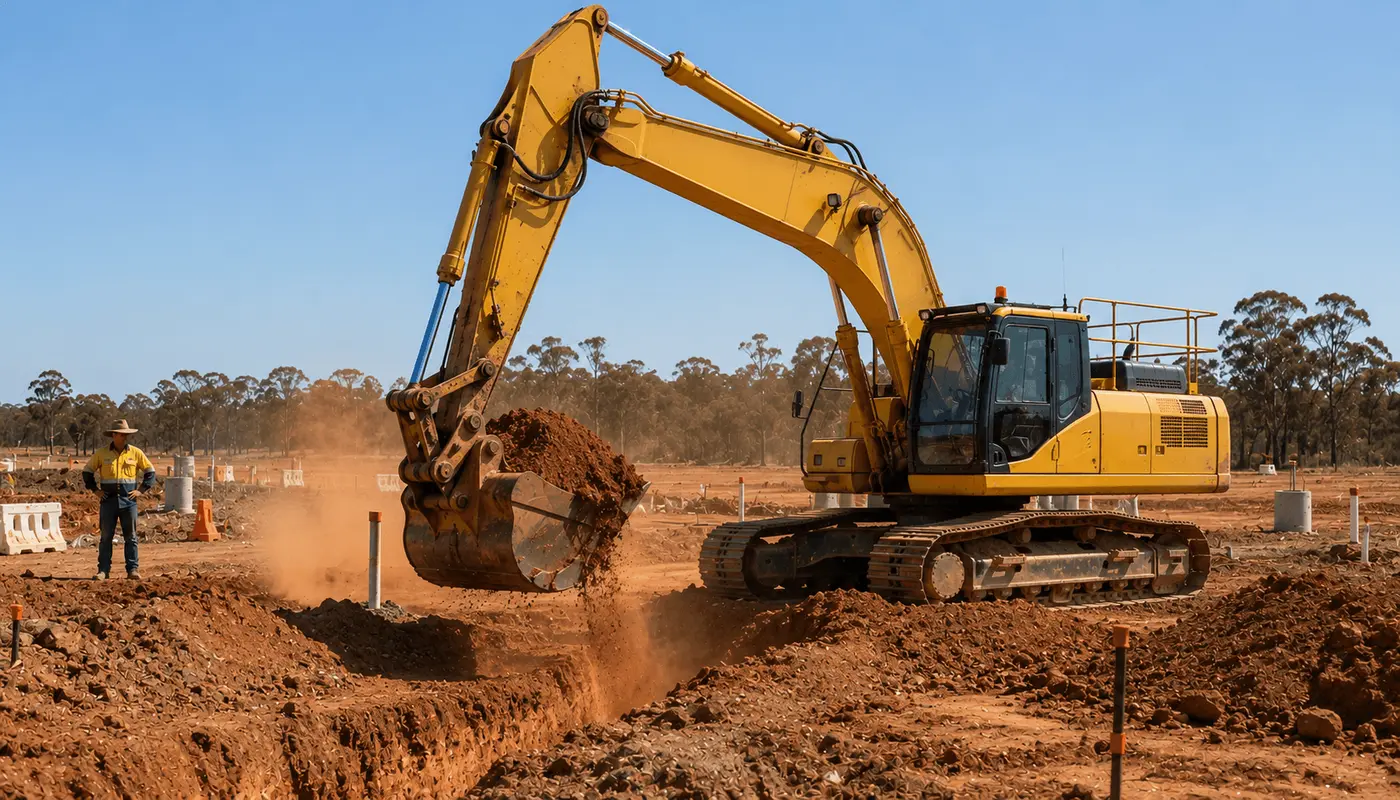 Excavator working on an Australian earthmoving site
