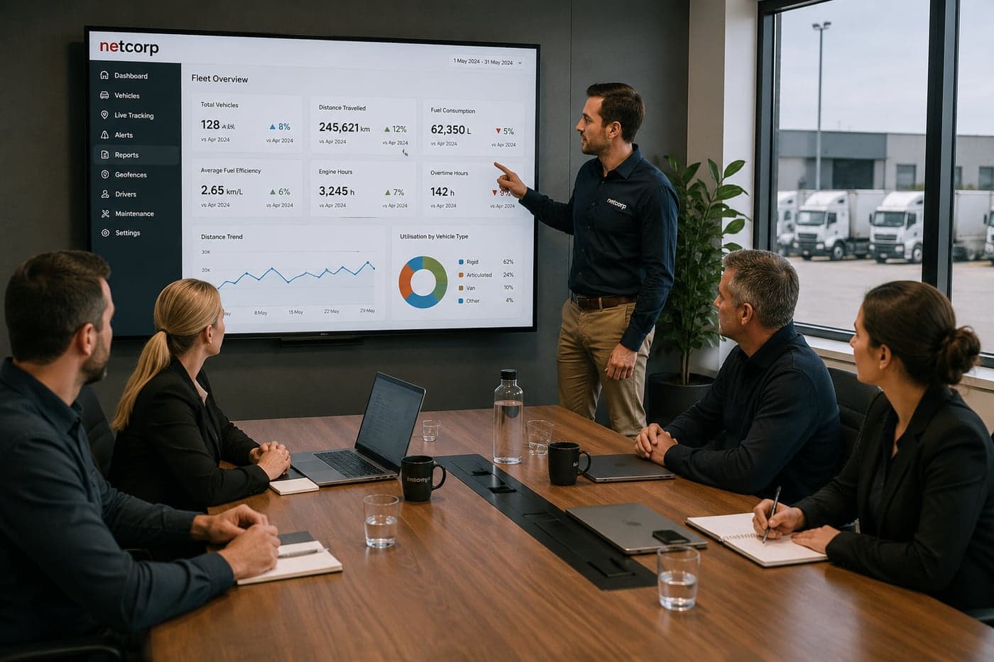 Fleet reporting dashboard in the Netcorp platform