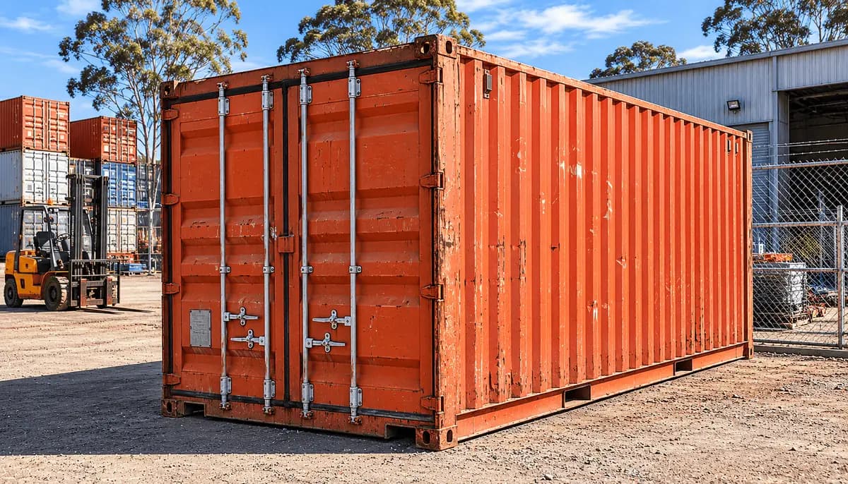 Shipping and storage containers in an Australian yard