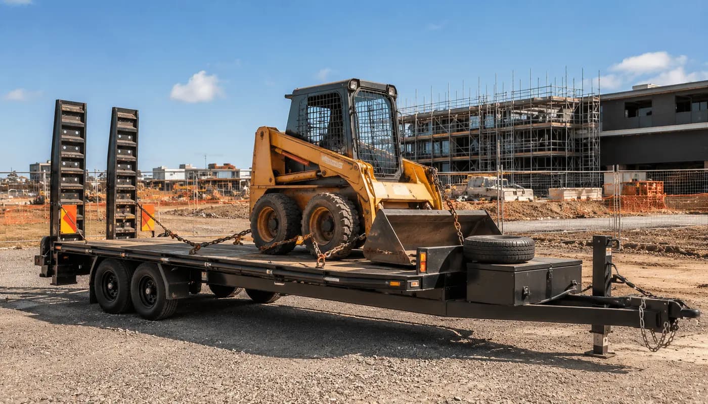 Plant trailer loaded with equipment at an Australian site