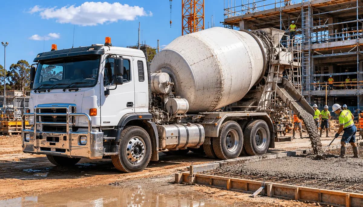 Concrete agitator truck on an Australian construction site