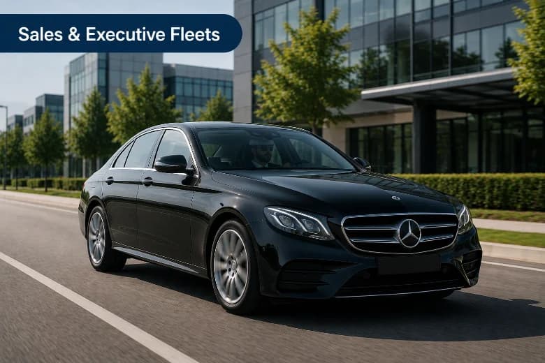 Black executive sedan on a corporate driveway