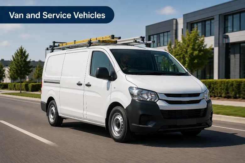 White service van with roof racks on an Australian street