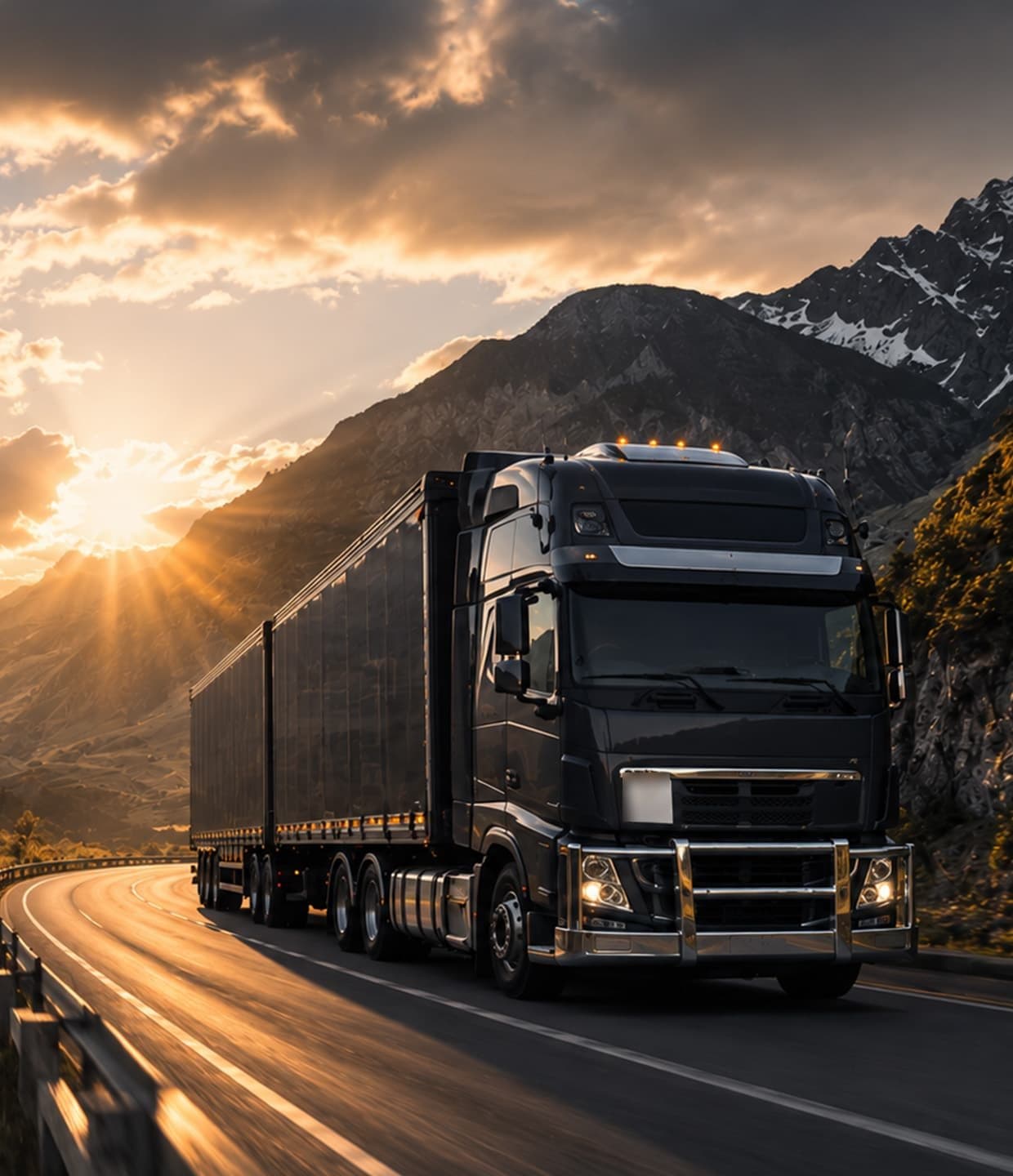 B-double truck on the Hume Highway at dusk